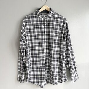 Brax Cosy Light Flannel Harold Gray Plaid Check Button Front Shirt Modern Fit L